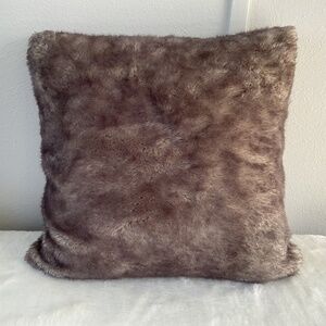 Pottery Barn Faux Fur Throw Pillow With PB Feather Insert 18x18 Brown Gray